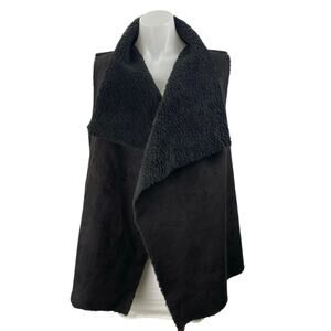 John + Jenn Womens Black Sleeveless Faux Fur Fleece Cardigan Sweater Vest Size M
